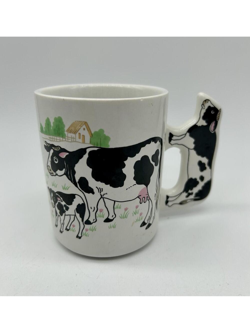 Enesco Ceramic Cow Coffee Mug with 3D Handle Vintage Farmhouse Decor Holstein